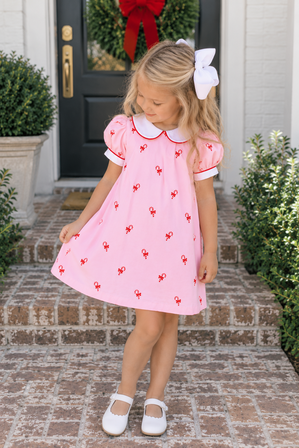 Candy Canes Embroidered Pink Dress- PREORDER Smockingbird