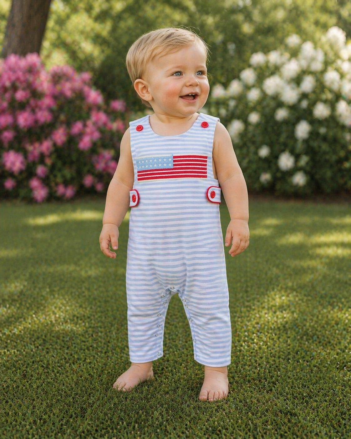 Patriotic Striped Blue Romper Rylee Faith Designs