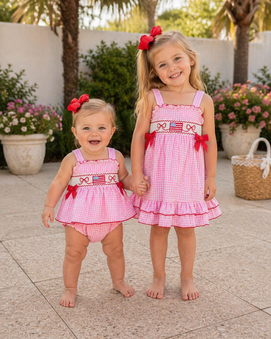 Pink Patriotic Ruffle Bubble Rylee Faith Designs