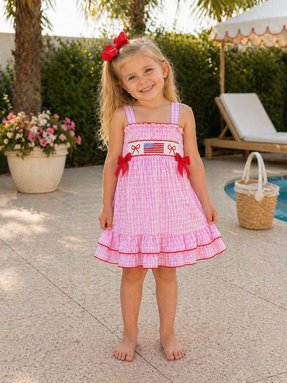 Pink Patriotic Bow Ruffle Dress Rylee Faith Designs
