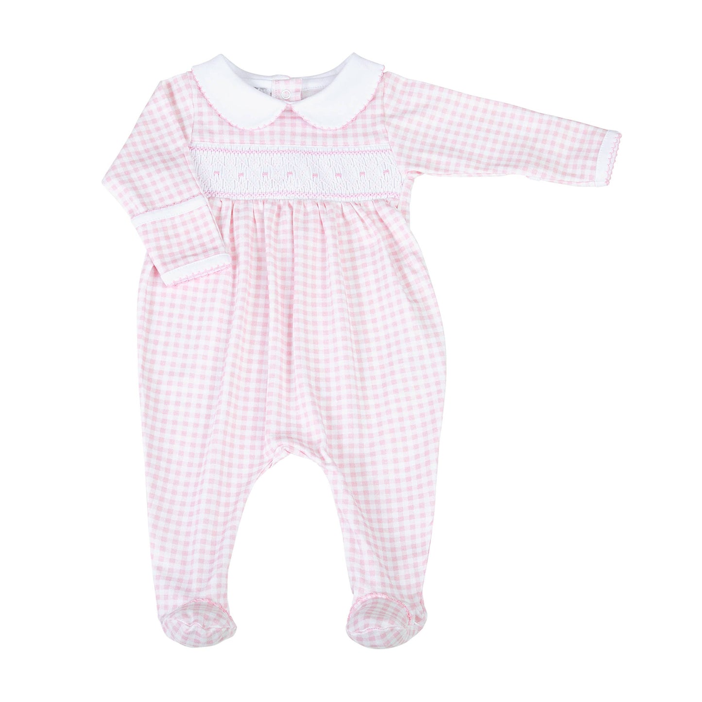 Mini Checks Smocked Collared Footie - Pink Magnolia Baby