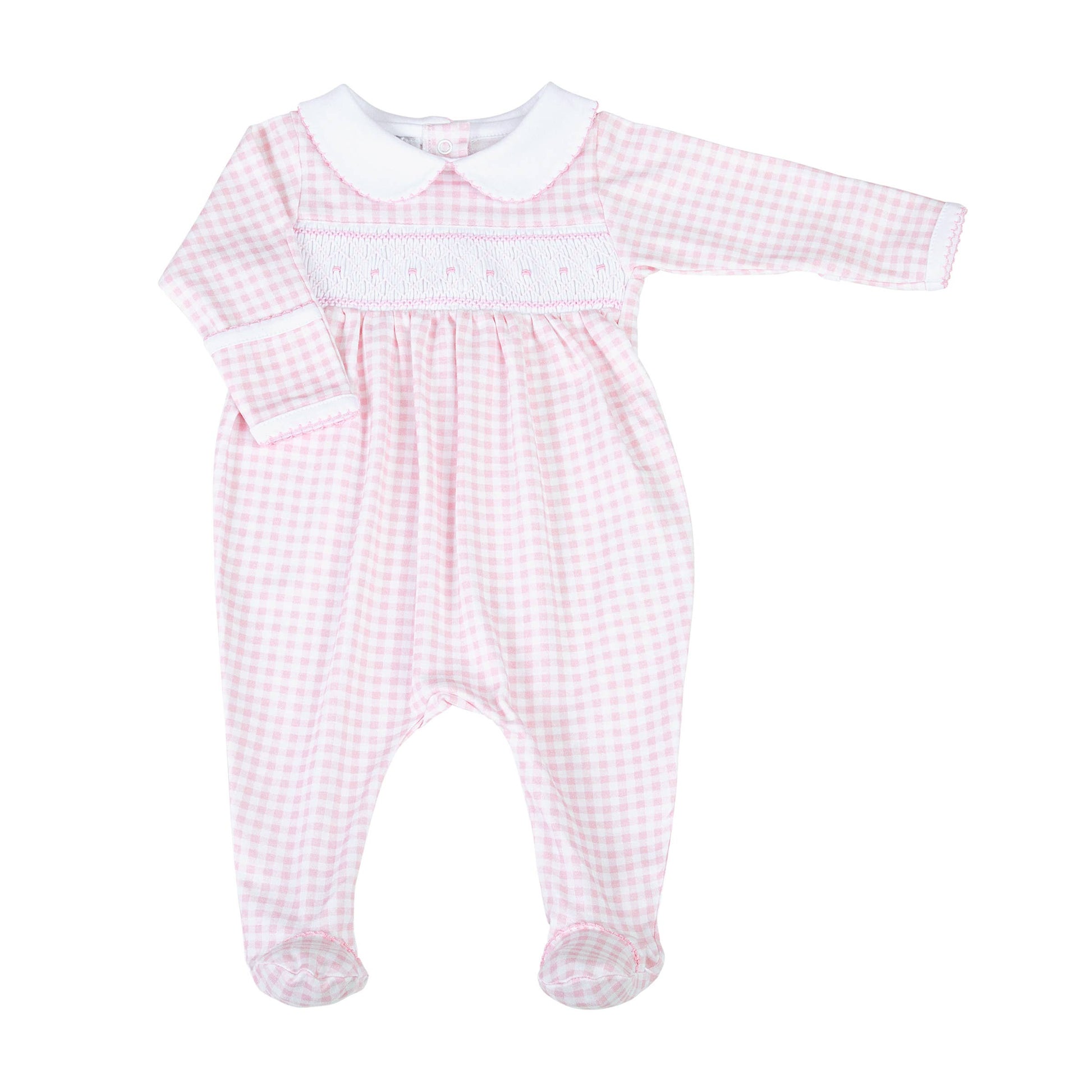 Mini Checks Smocked Collared Footie - Pink Magnolia Baby