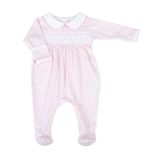 Mini Checks Smocked Collared Footie - Pink Magnolia Baby