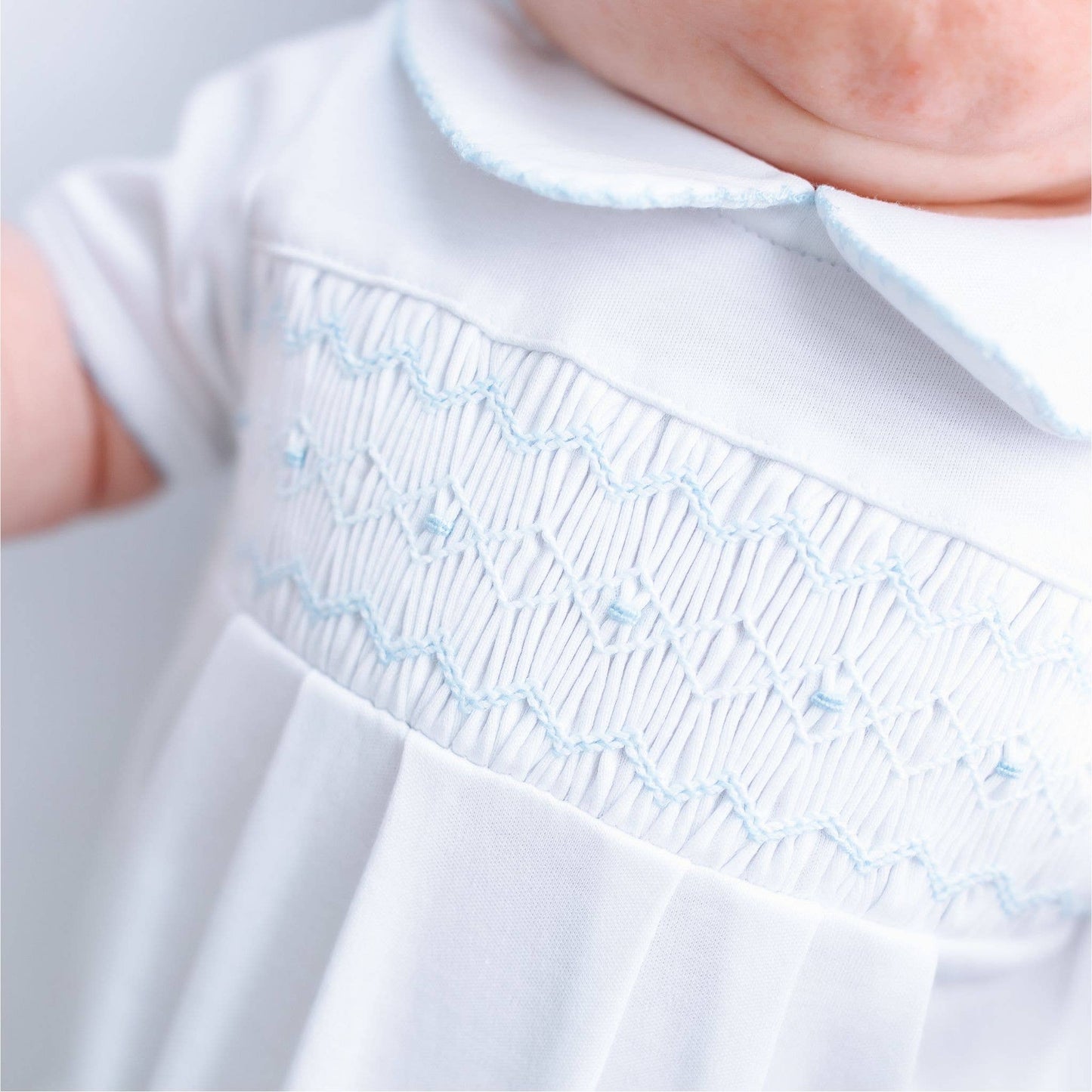 Landon's Classics Smocked Short Sleeve Bubble - Light Blue Magnolia Baby