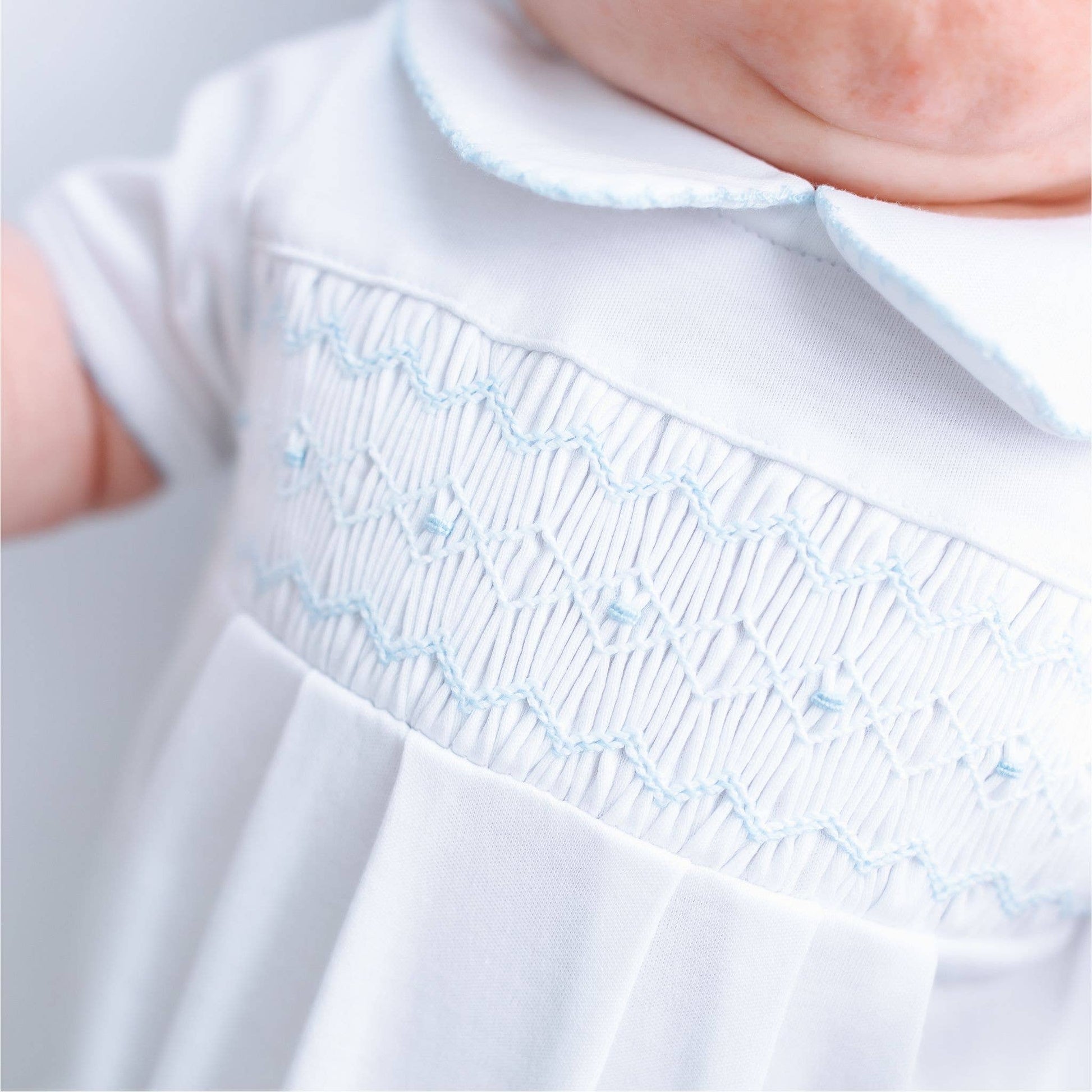 Landon's Classics Smocked Short Sleeve Bubble - Light Blue Magnolia Baby
