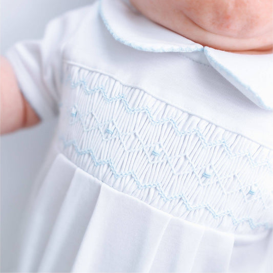 Landon's Classics Smocked Short Sleeve Bubble - Light Blue Magnolia Baby