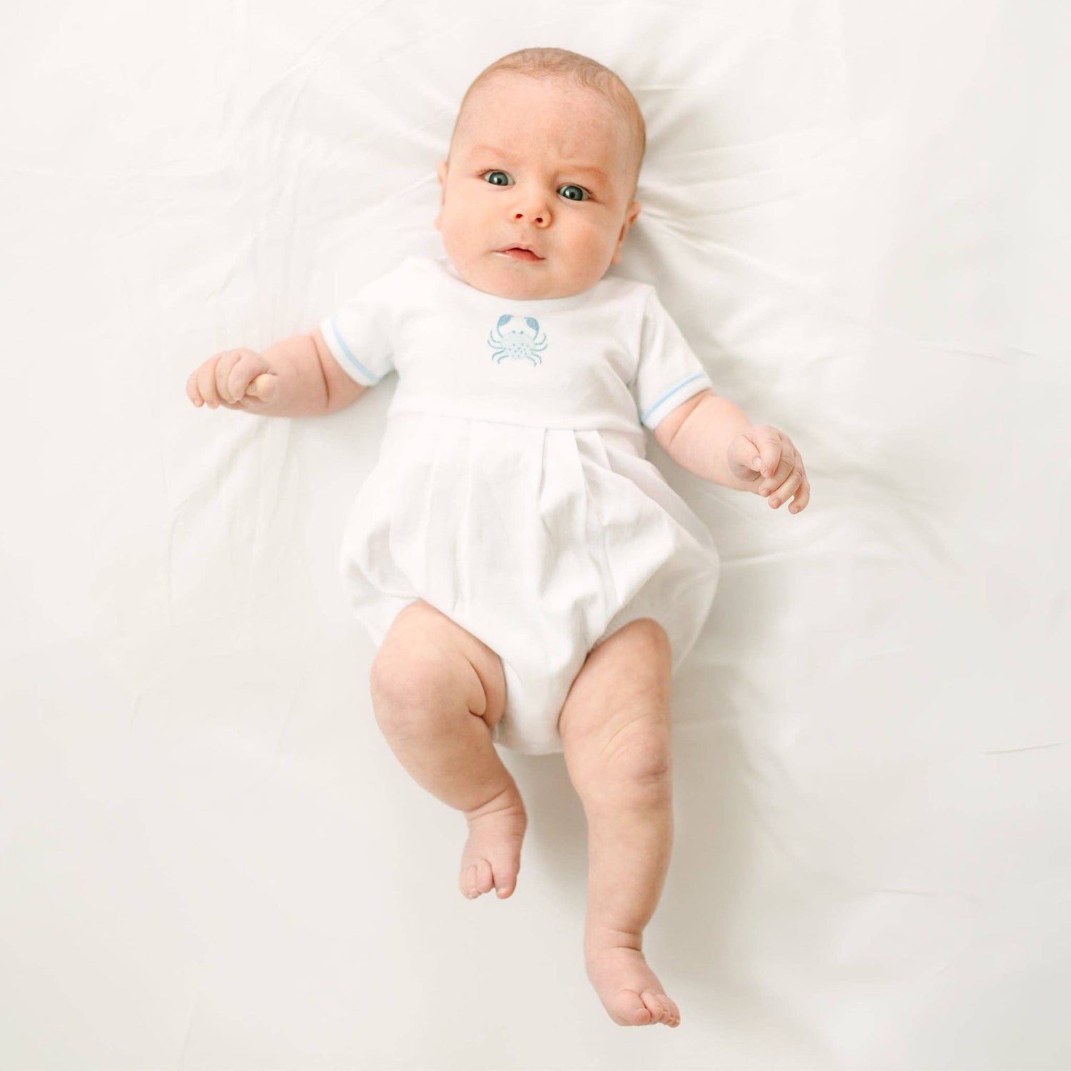 Little Crawlers Embroidered Bubble - Light Blue Magnolia Baby