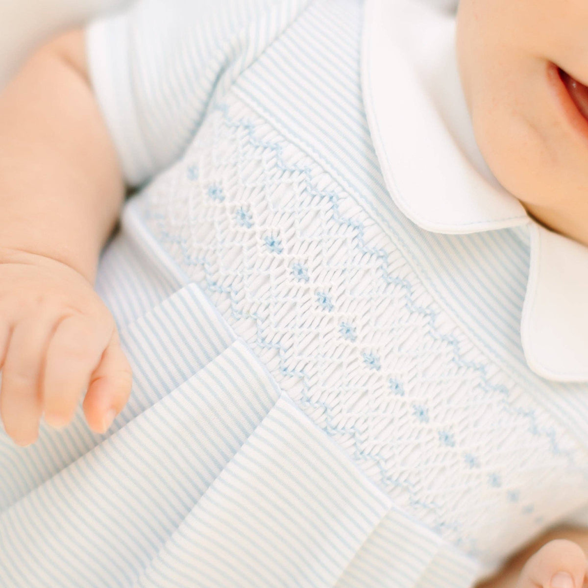 Benjamin Smocked Short Sleeve Bubble - Light Blue Magnolia Baby
