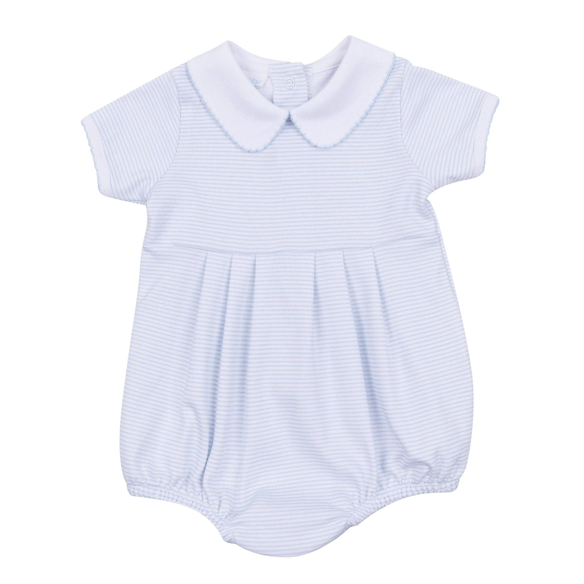 Mini Stripes Collared Short Sleeve Bubble - Light Blue Magnolia Baby