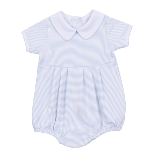 Mini Stripes Collared Short Sleeve Bubble - Light Blue Magnolia Baby