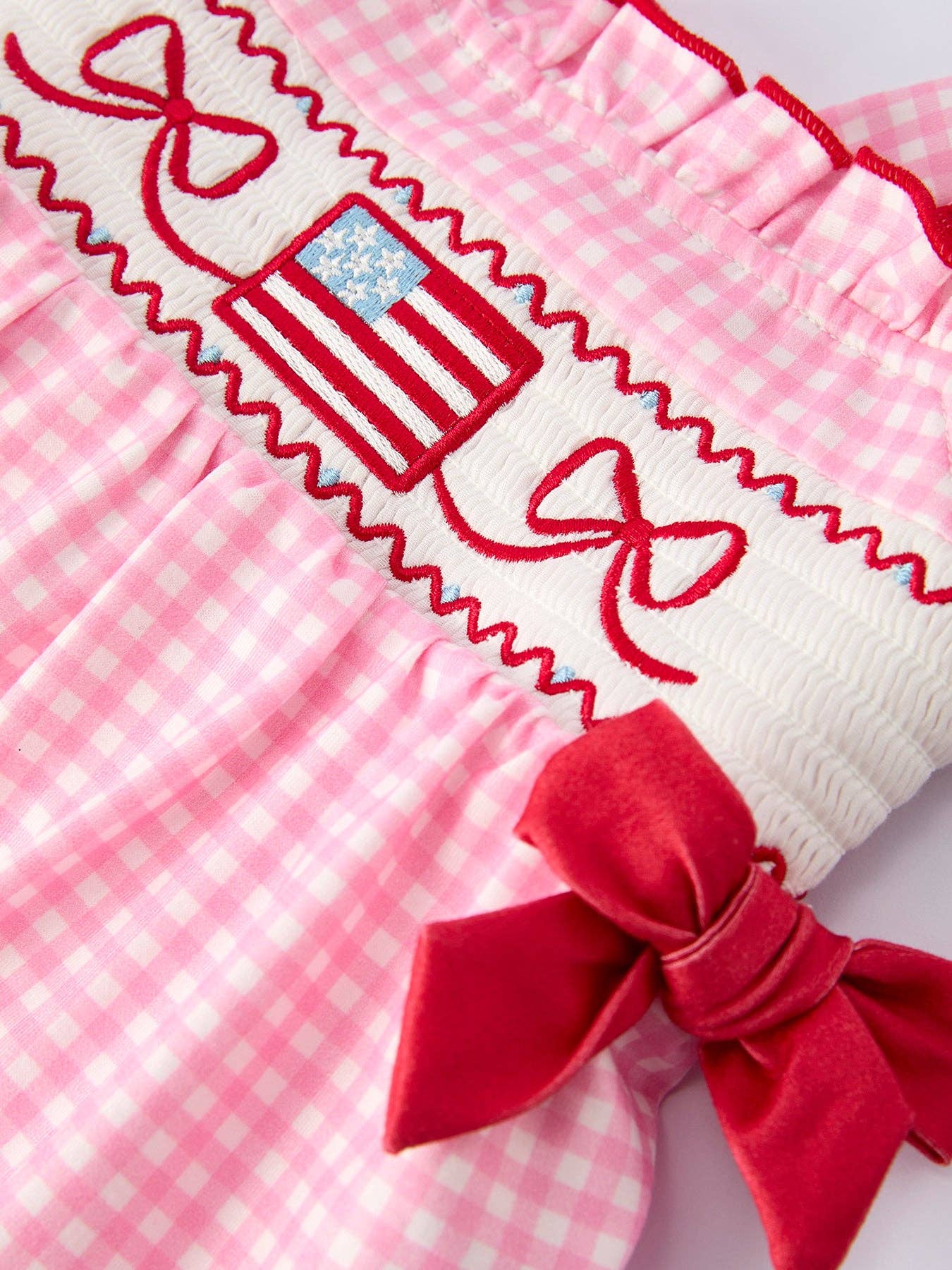 4th of July Plaid Girls Romper Bow Ruffle Rylee Faith Designs