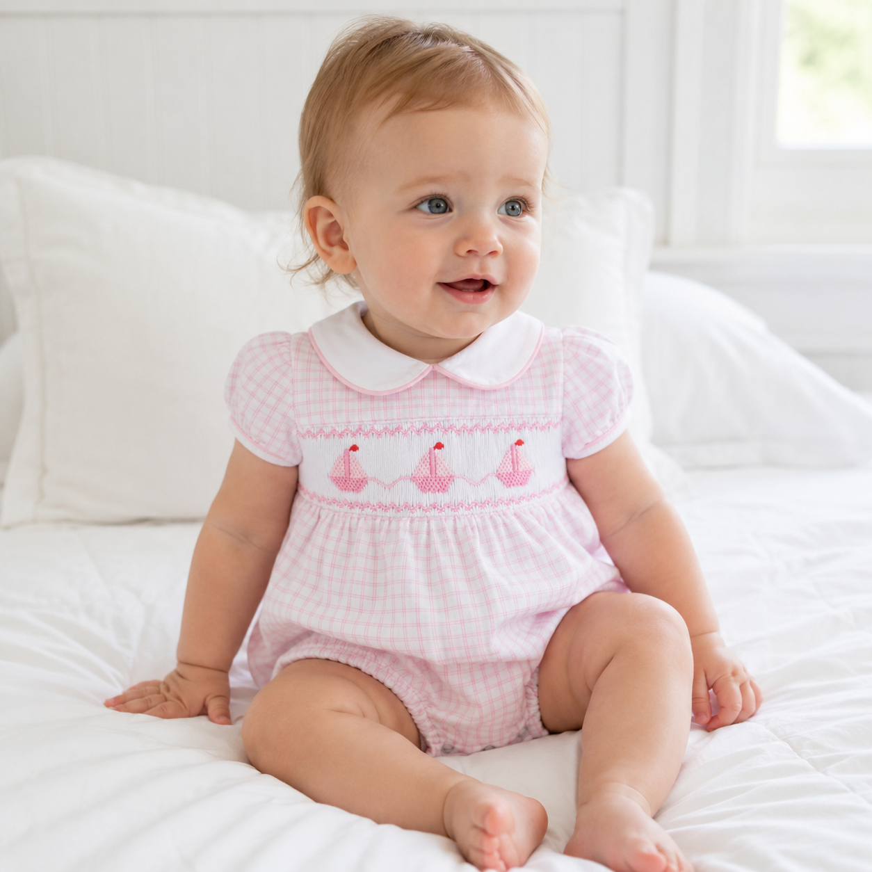 Ahoy Baby Classics Smocked Bubble - Pink Magnolia Baby