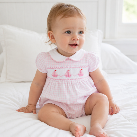 Ahoy Baby Classics Smocked Bubble - Pink Magnolia Baby