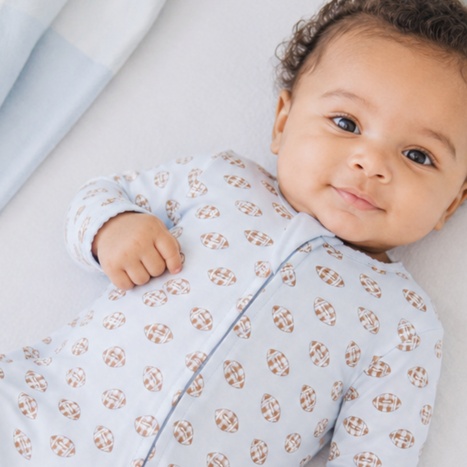 Tiny Tailgater Print Zip Footie - Light Blue Magnolia Baby