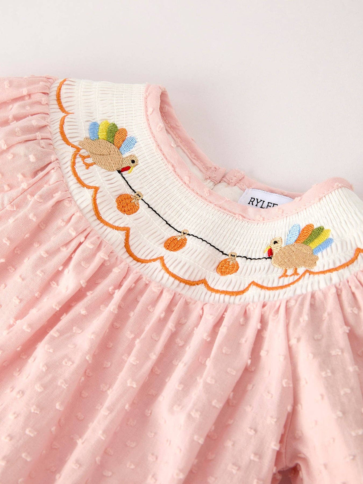 Fall Thanksgiving& Halloween Chicken Pumpkin Smock Embroidery Baby Girl Romper Rylee Faith Designs