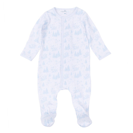 Holiday Toile Footie - Light Blue Magnolia Baby