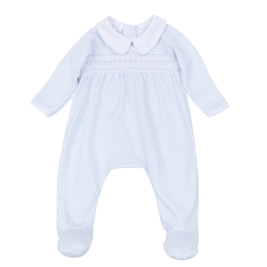 Benjamin Smocked Footie - Light Blue Magnolia Baby
