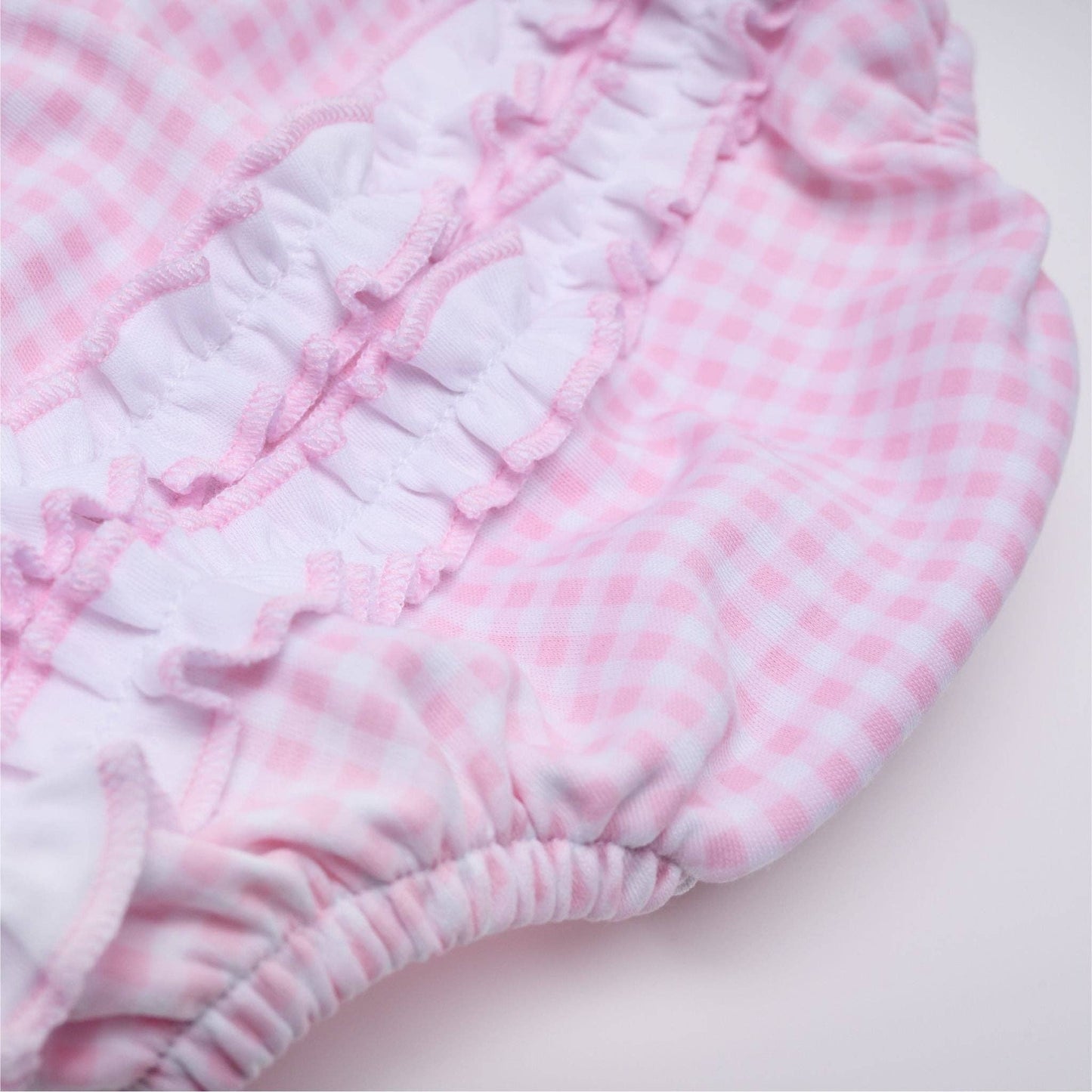 Mini Checks Short Sleeve Bubble - Pink Magnolia Baby