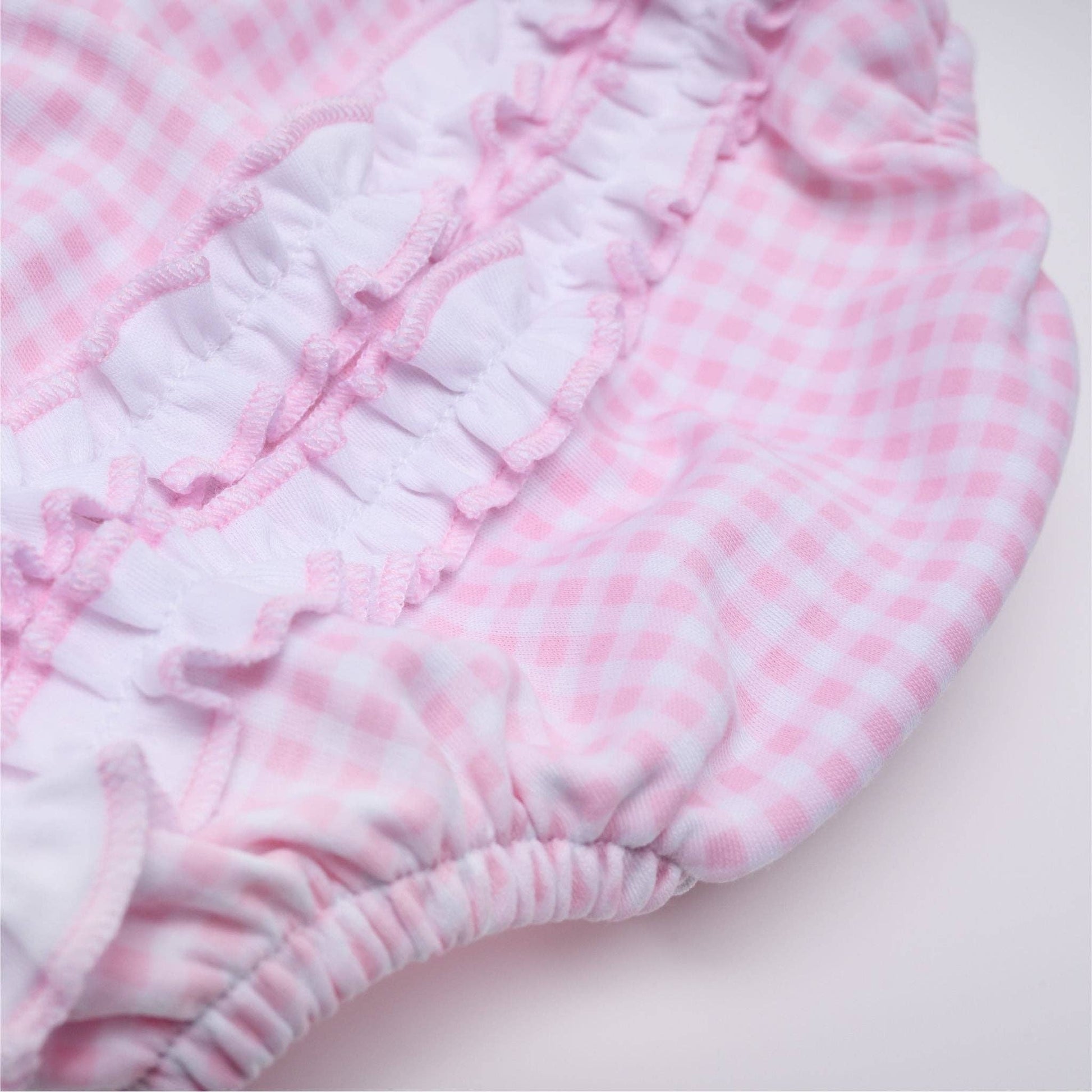 Mini Checks Short Sleeve Bubble - Pink Magnolia Baby