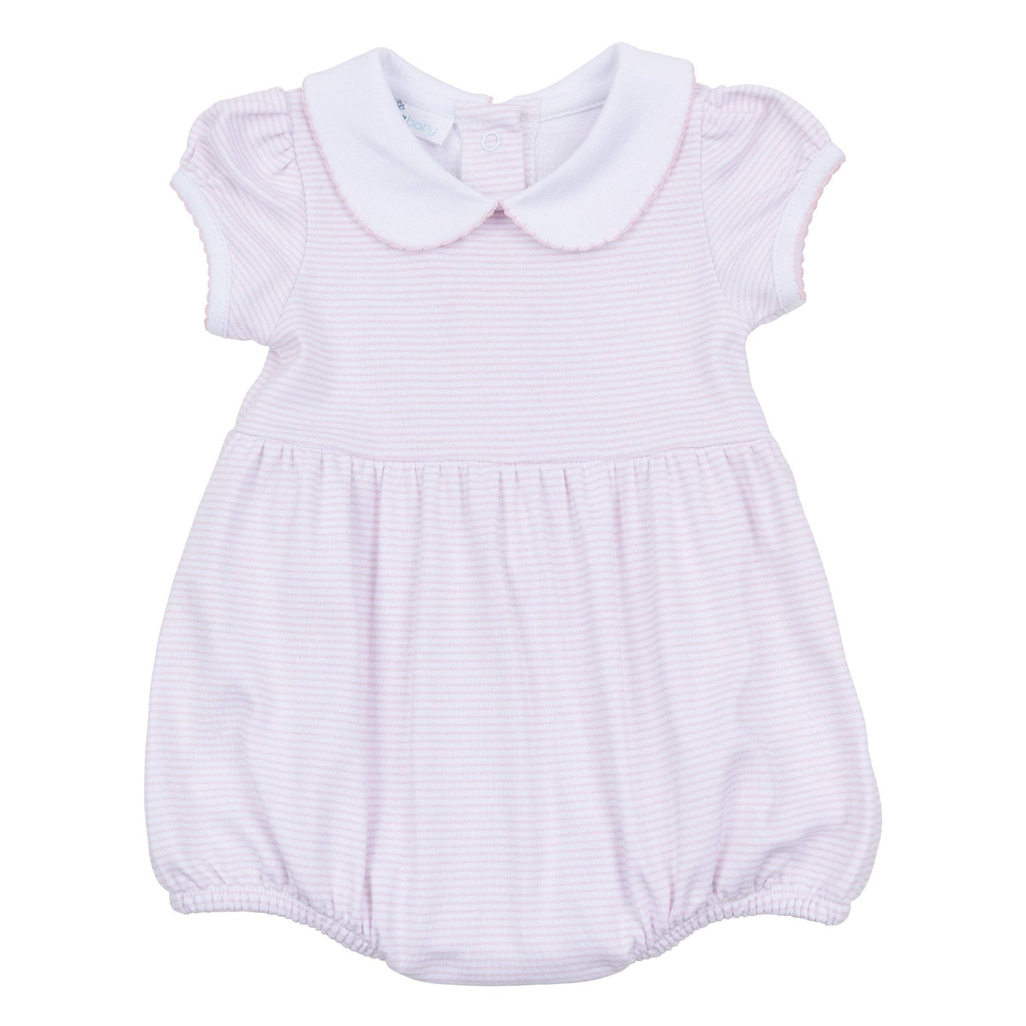 Mini Stripes Collared Short Sleeve Bubble - Pink Magnolia Baby