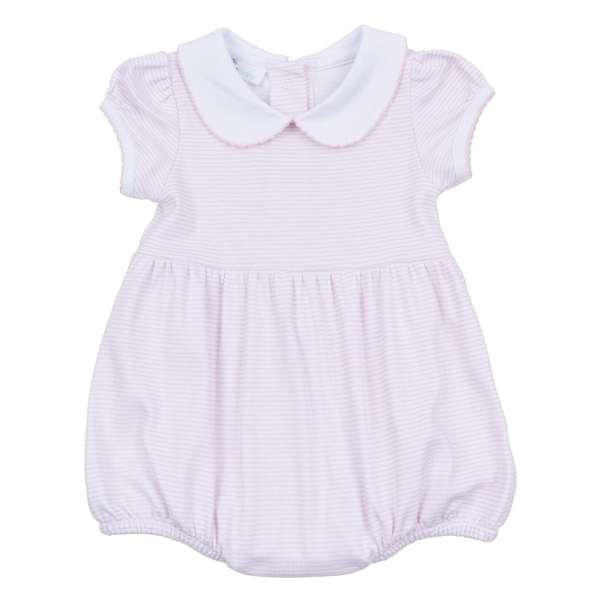 Mini Stripes Collared Short Sleeve Bubble - Pink Magnolia Baby
