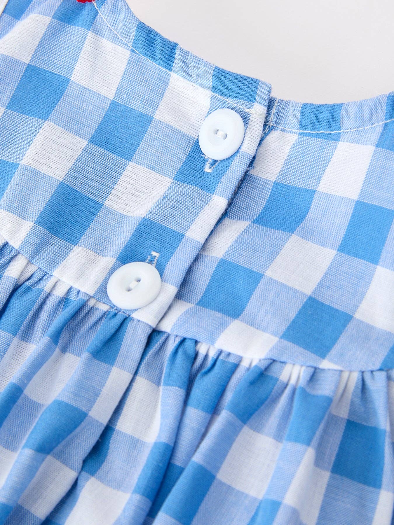 Girls 4th of July Plaid Romper Bow Embroidery Petals Collar Rylee Faith Designs