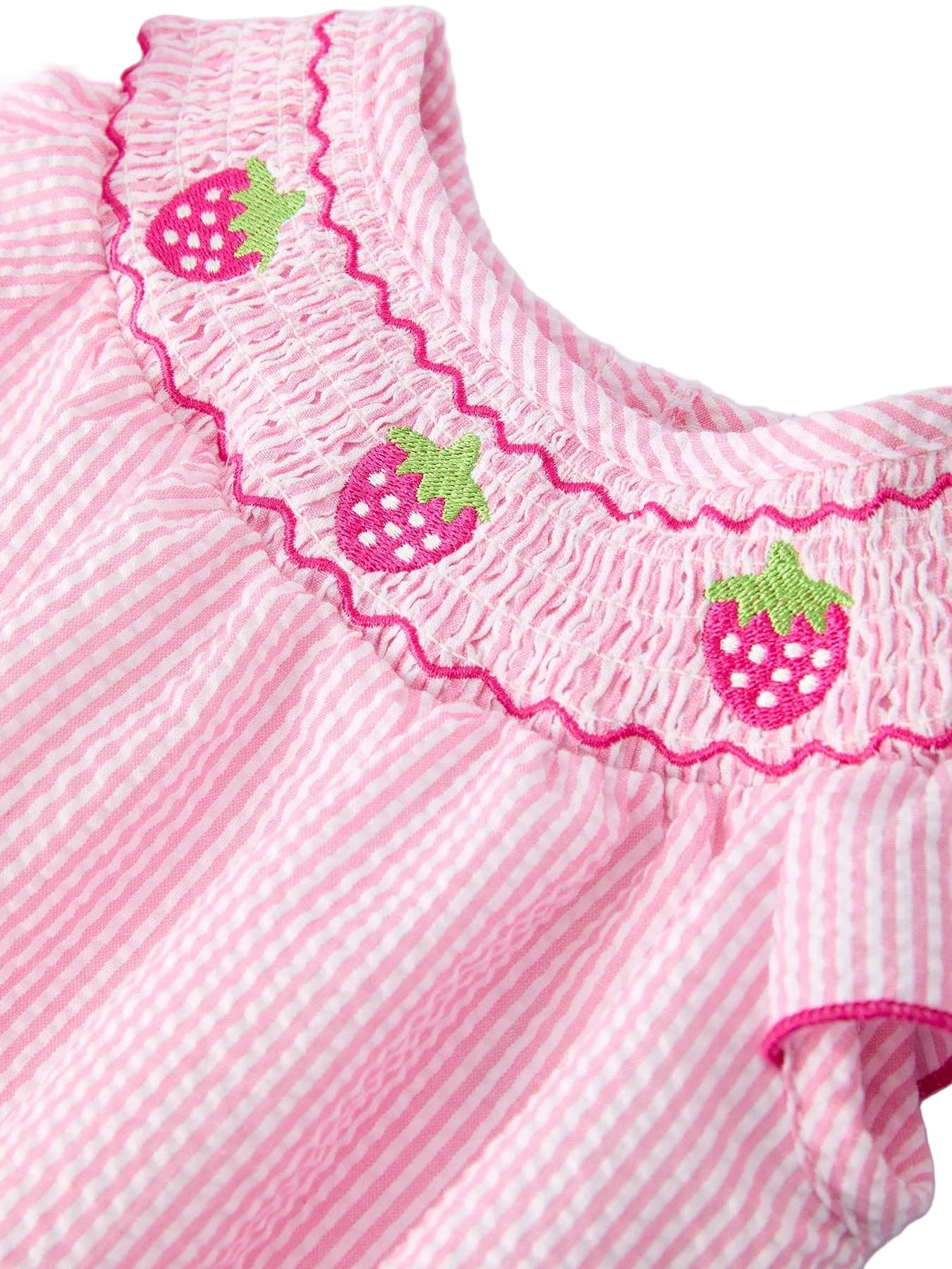 Strawberry Smocked Girl Romper Bow Ruffle Rylee Faith Designs
