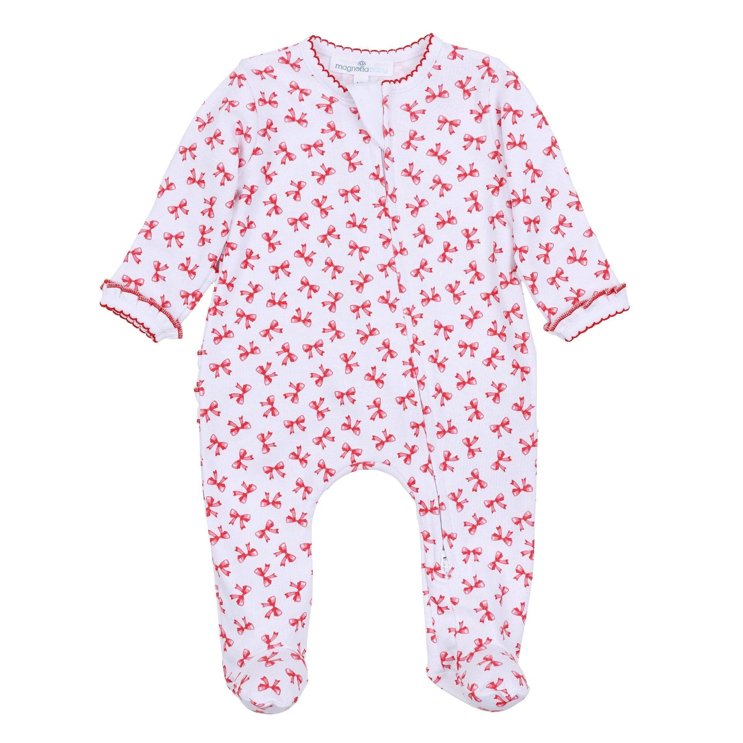 Scarlett Bows Print Zip Footie Magnolia Baby