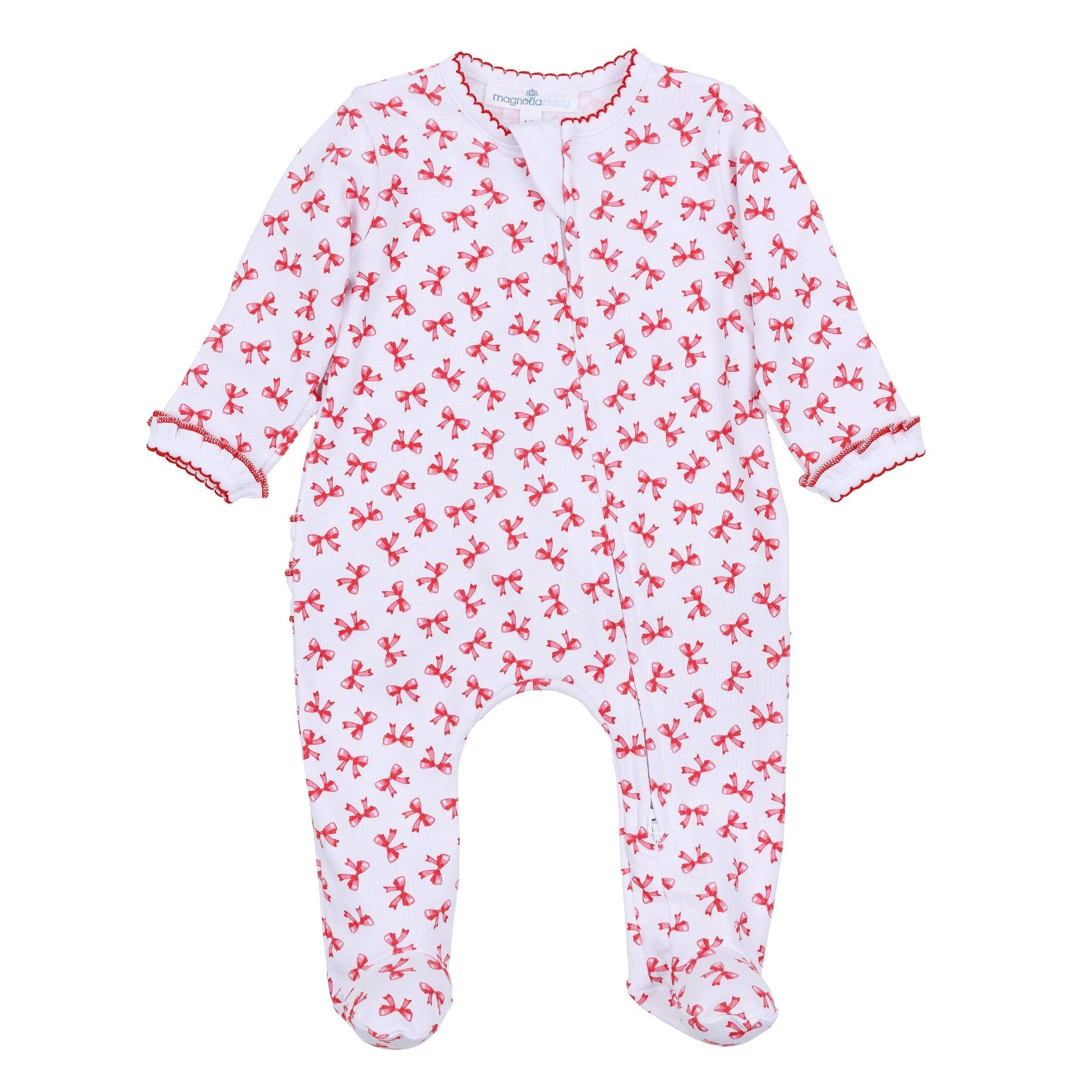 Scarlett Bows Print Zip Footie Magnolia Baby