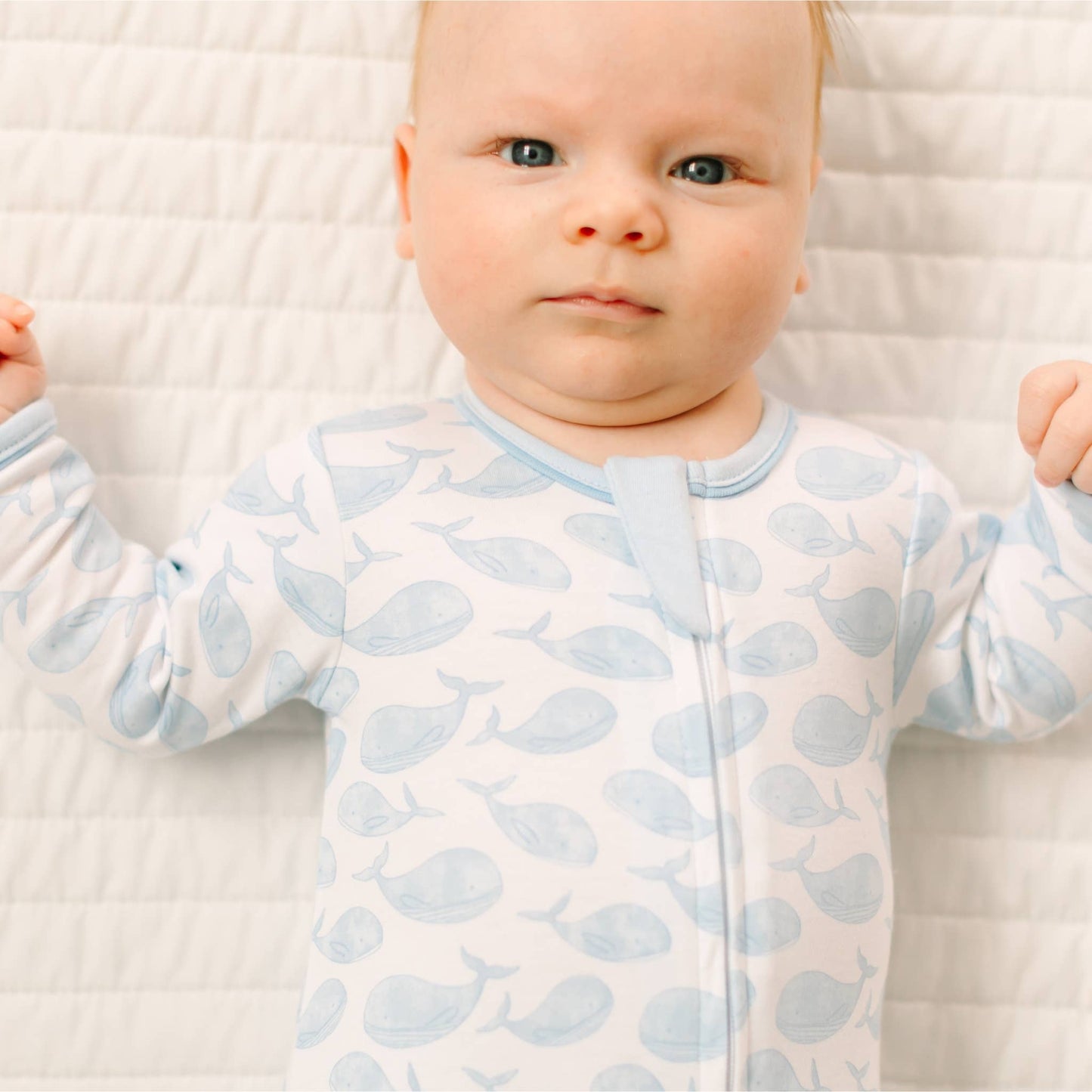 Azure Whales Print Zip Footie - Light Blue Magnolia Baby