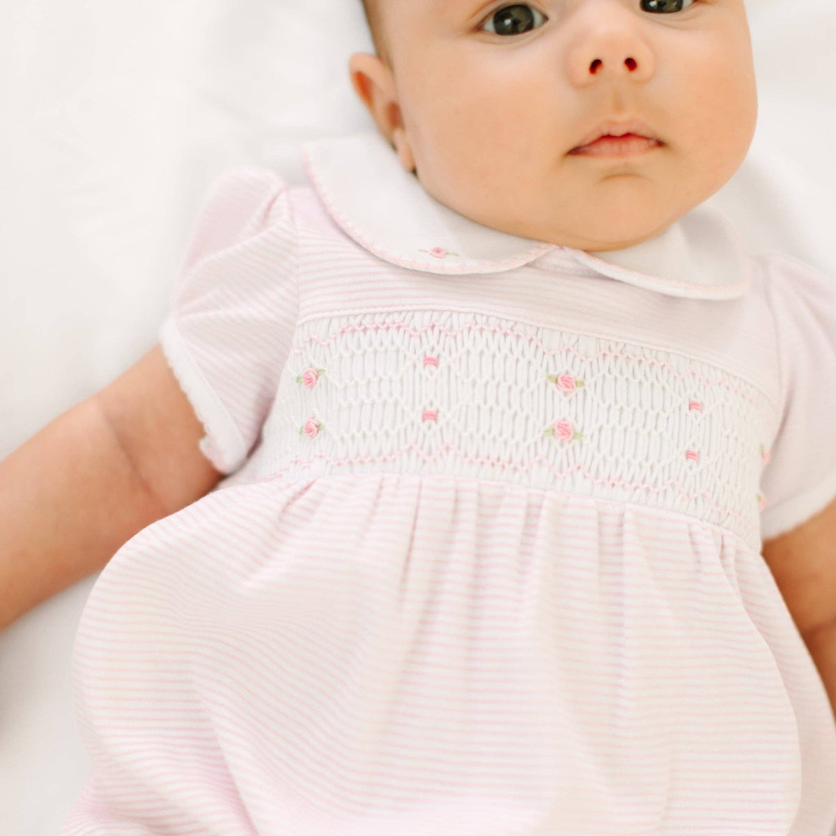 Anna Smocked Short Sleeve Bubble - Pink Magnolia Baby
