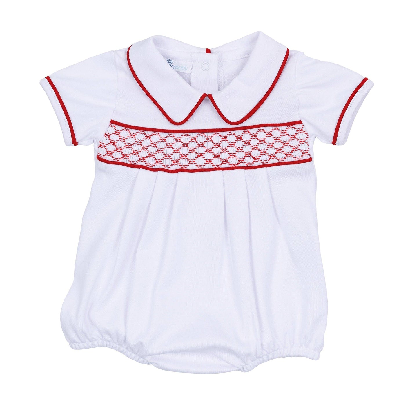 Red and White Essentials Smocked Short Sleeve Unisex Bubble Magnolia Baby