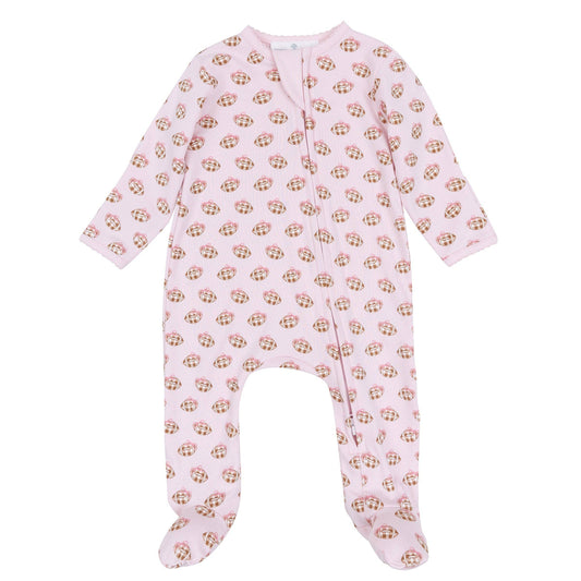 Tiny Tailgater Print Zip Footie - Pink Magnolia Baby