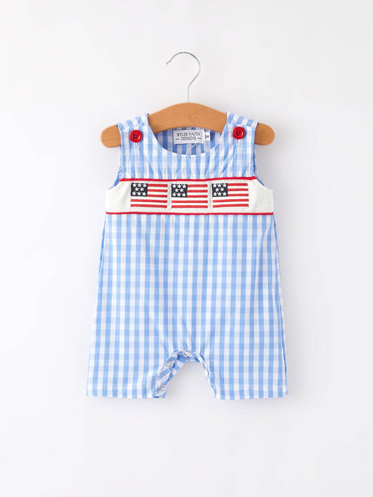 4th of july Flag Embroidery Smocking Boys Romper Rylee Faith Designs