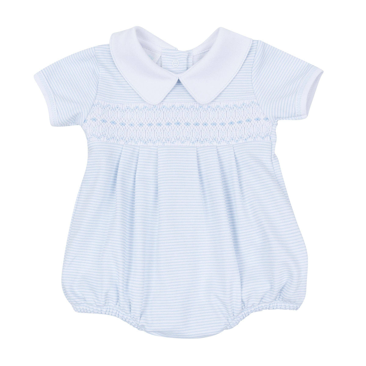Benjamin Smocked Short Sleeve Bubble - Light Blue Magnolia Baby