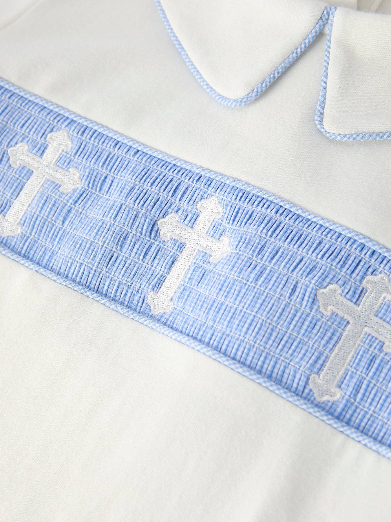 Blue Smocked Church Christ Bishop Christening Toddler Boys'Set Rylee Faith Designs