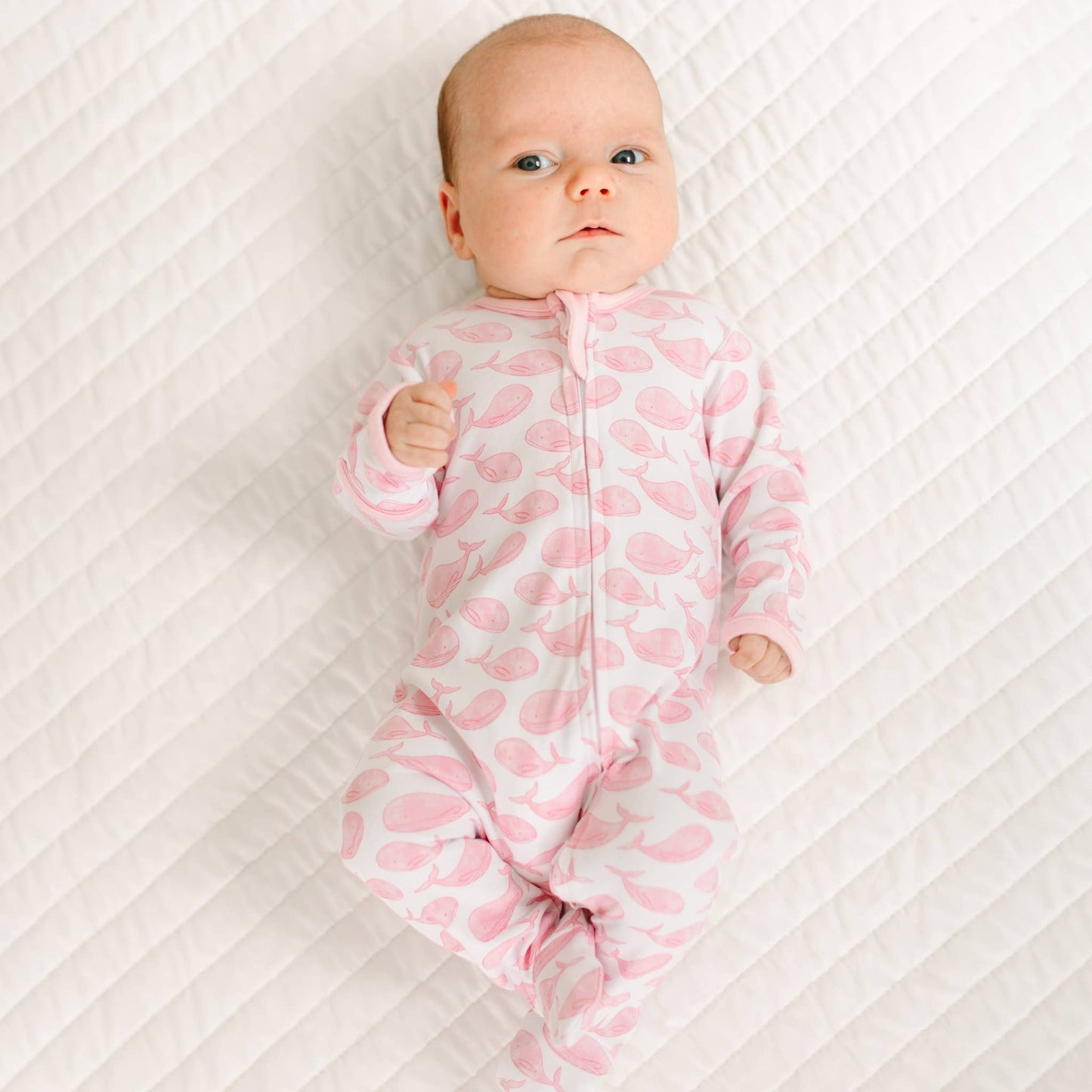 Azure Whales Print Zip Footie - Pink Magnolia Baby