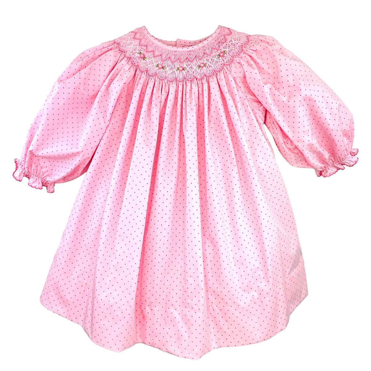Pink Dot Dress with Bishop Smocking Petit Ami & Zubels