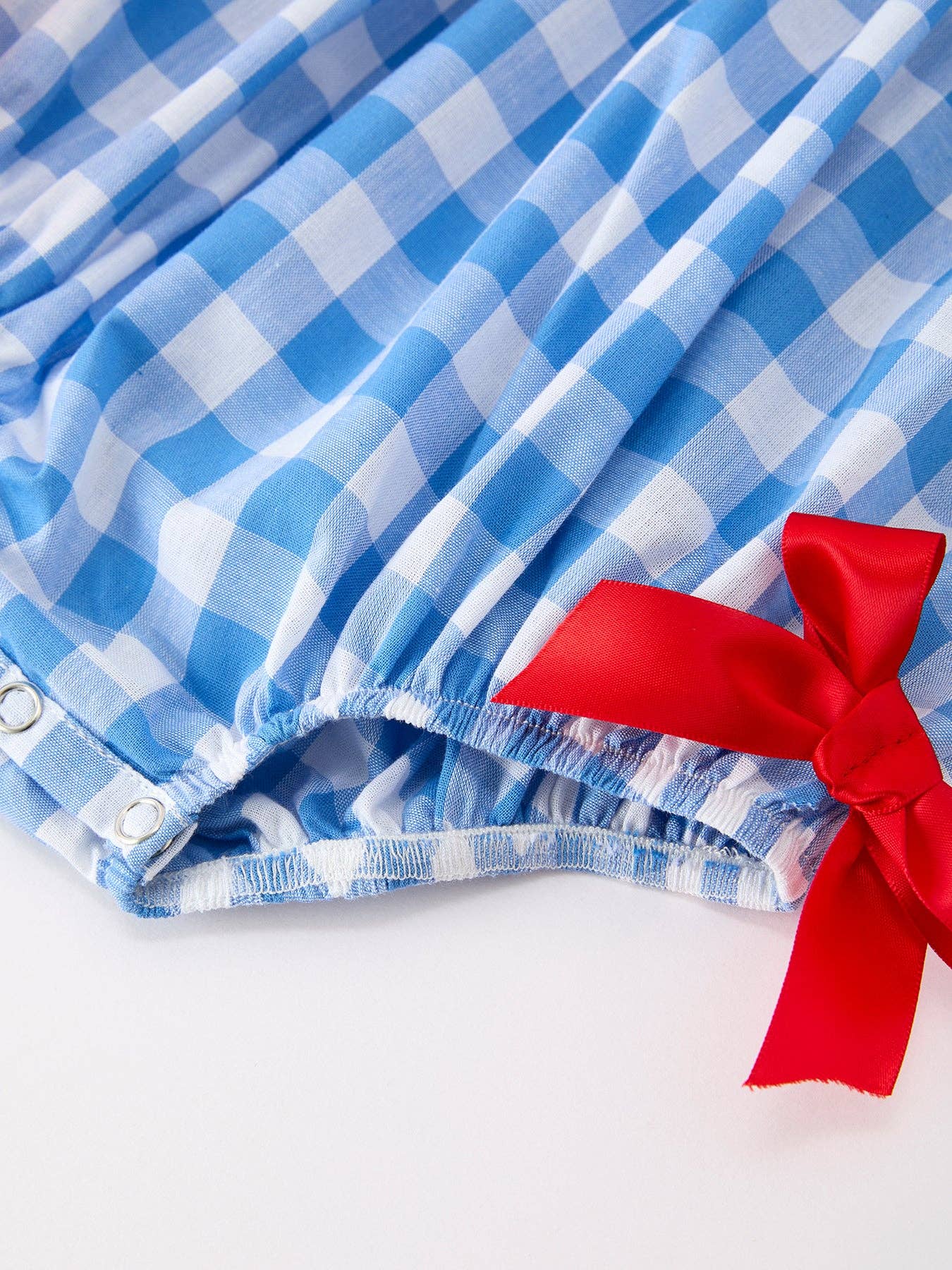 Girls 4th of July Plaid Romper Bow Embroidery Petals Collar Rylee Faith Designs