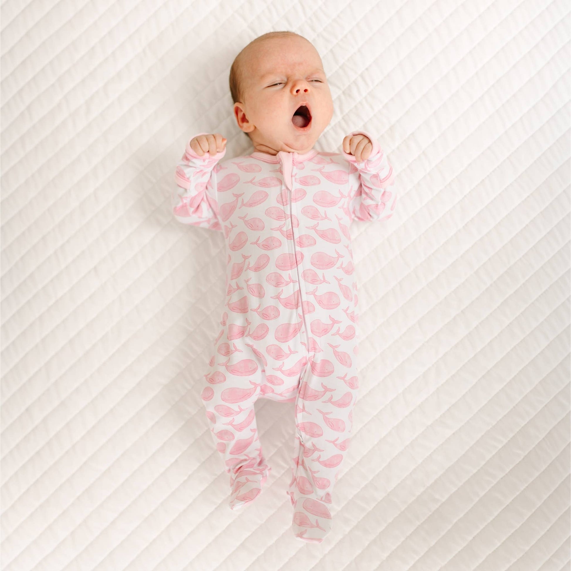 Azure Whales Print Zip Footie - Pink Magnolia Baby