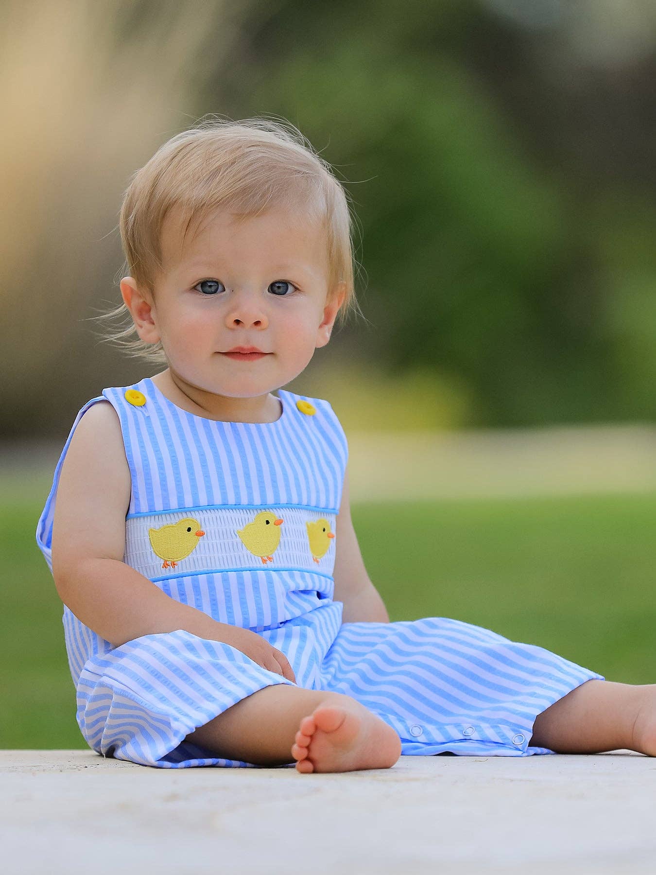 Spring and Summer Chicken Embroidery Blue Boy Romper Rylee Faith Designs
