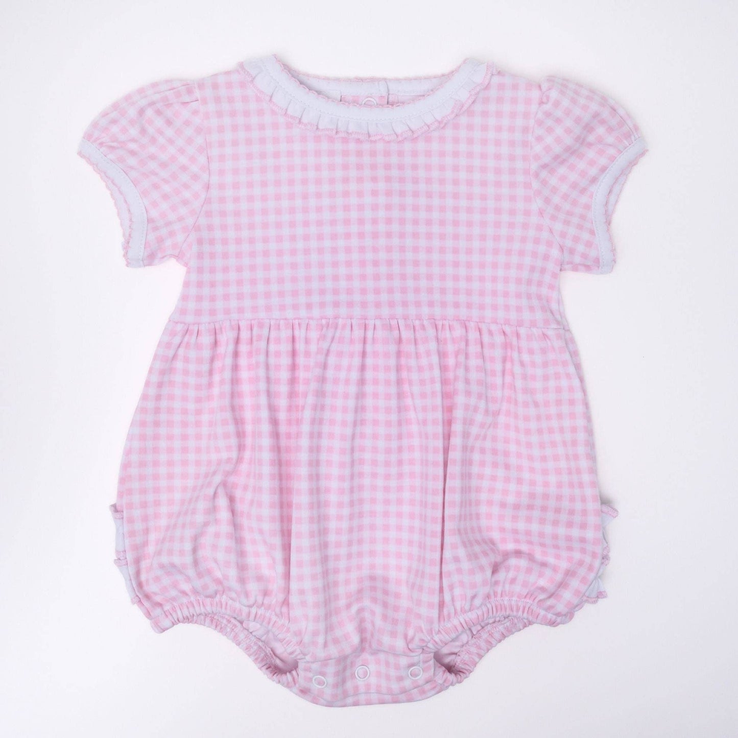 Mini Checks Short Sleeve Bubble - Pink Magnolia Baby