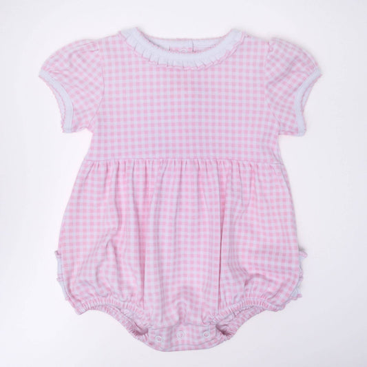 Mini Checks Short Sleeve Bubble - Pink Magnolia Baby