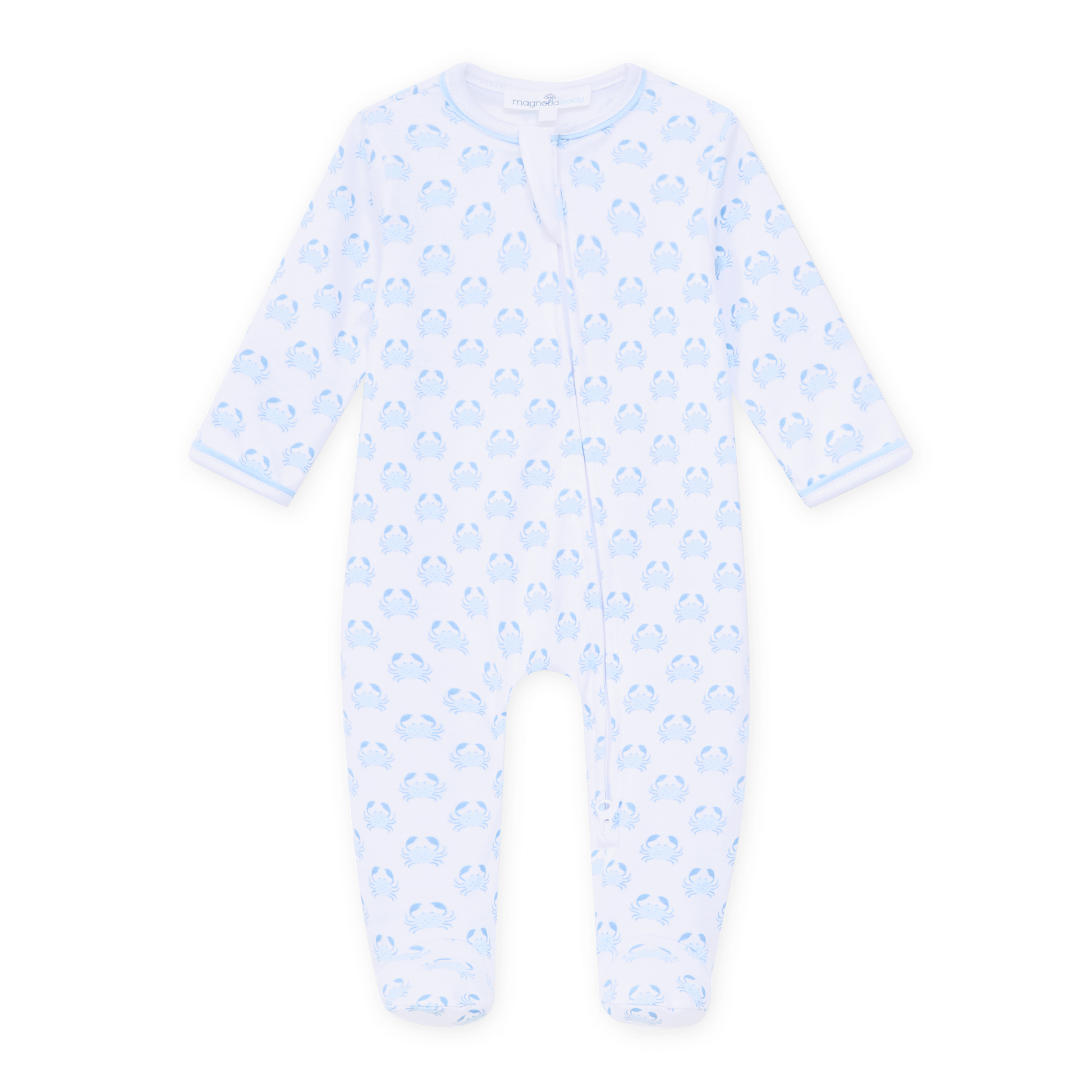 Little Crawlers Print Zip Footie - Light Blue Magnolia Baby