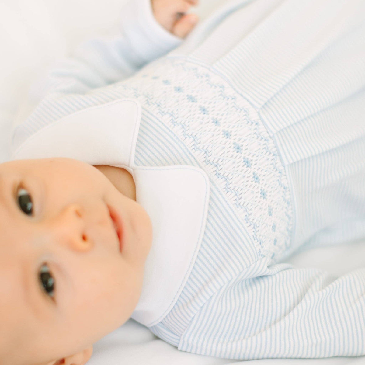 Benjamin Smocked Long Sleeve Bubble - Light Blue Magnolia Baby
