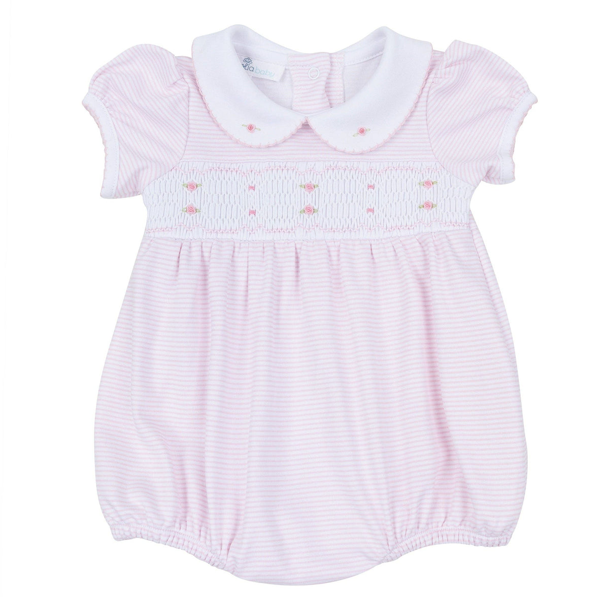 Anna Smocked Short Sleeve Bubble - Pink Magnolia Baby