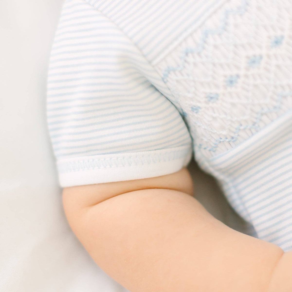 Benjamin Smocked Short Sleeve Bubble - Light Blue Magnolia Baby