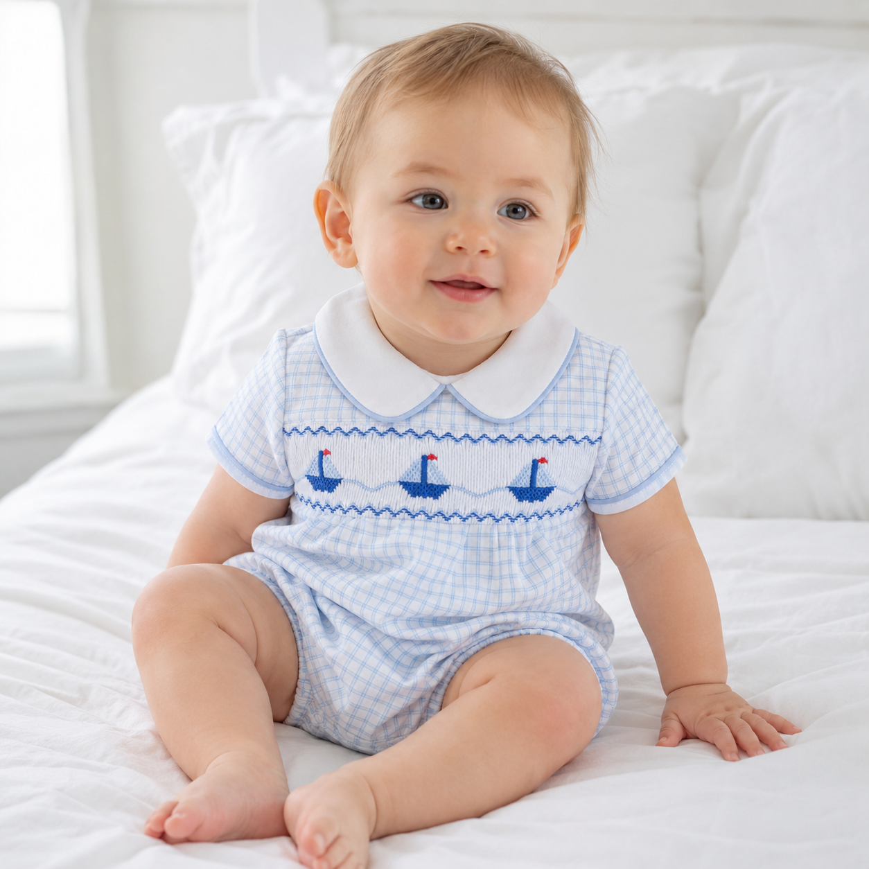 Ahoy Baby Classics Smocked Bubble - Light Blue Magnolia Baby