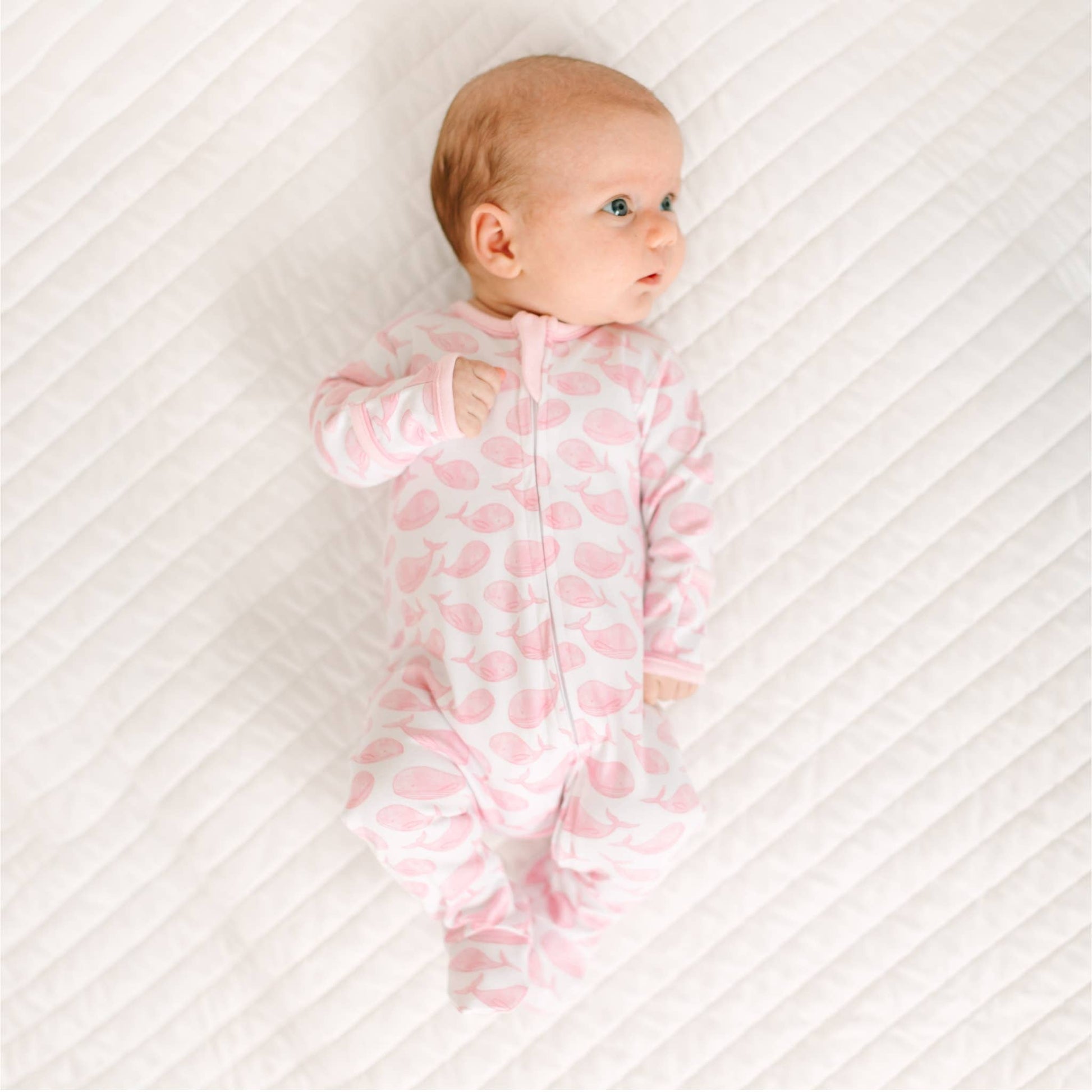 Azure Whales Print Zip Footie - Pink Magnolia Baby