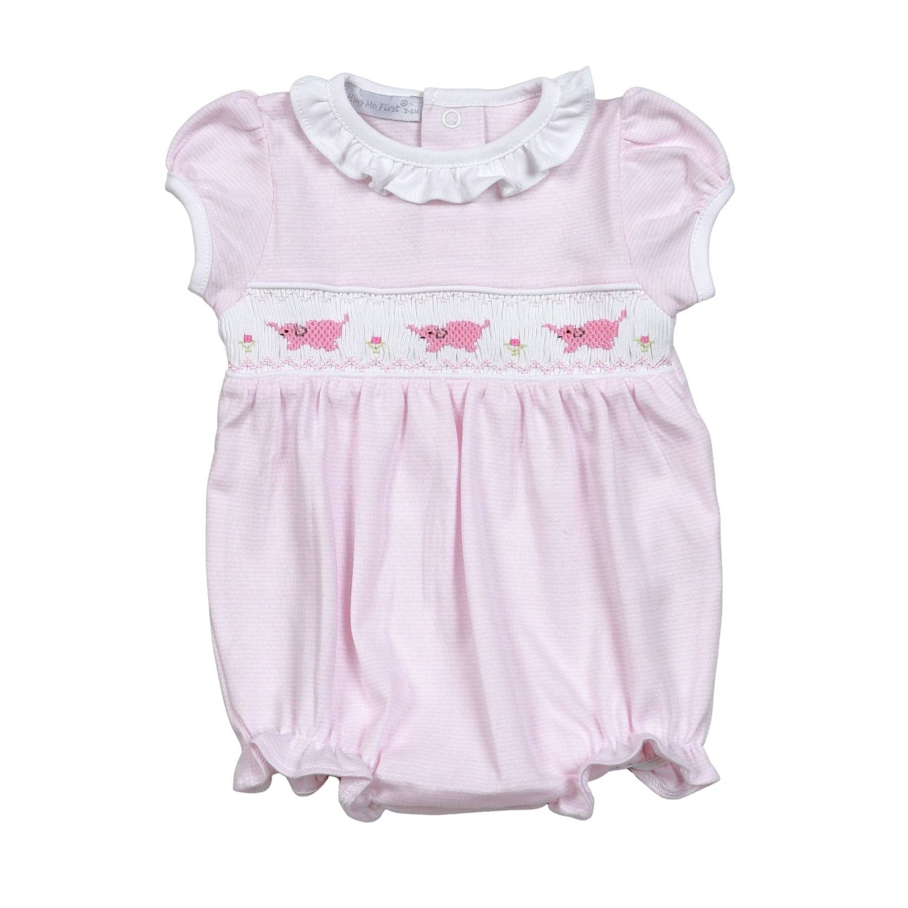 HEG-130 PINK HAND SMOCKED ELEPHANTS BUBBLE Hug Me First